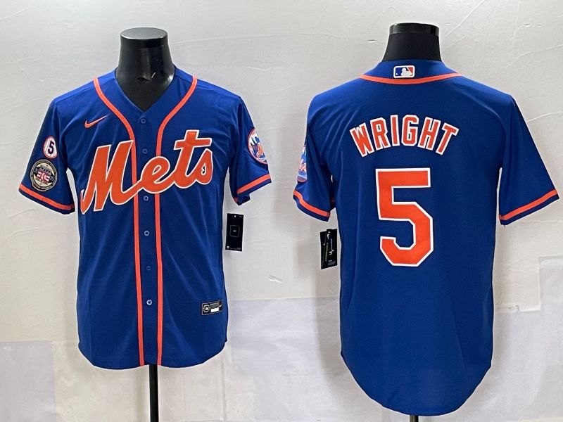 Men 2025 New York Mets 5 Wright Blue Game Nike MLB Jersey style 07